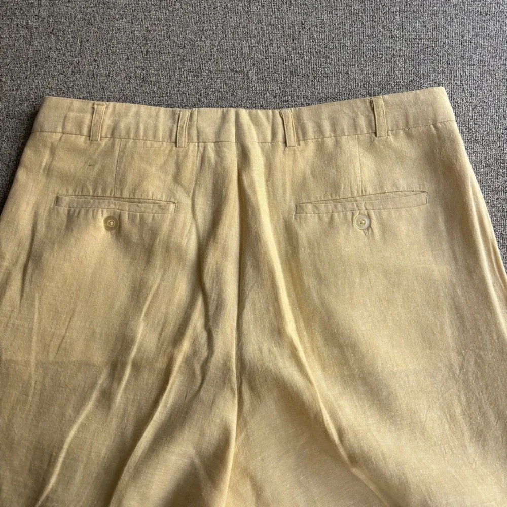 Maxini Linen Pants Mens 36 Pleated Yellow Straight Leg Dress Trousers